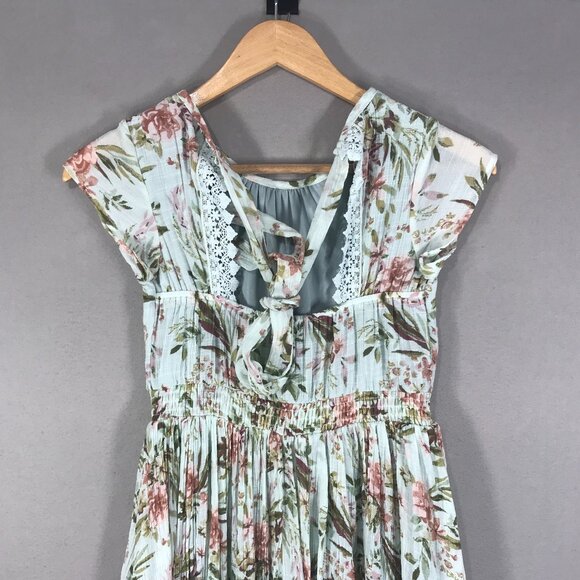 Mia Joy Joyfolie Dress Girl's 10 Green Blue Floral Maxi Boho Peasant Cottagecore - Picture 3 of 15